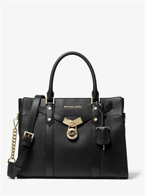 michael kors hamilton black leather satchel|More.